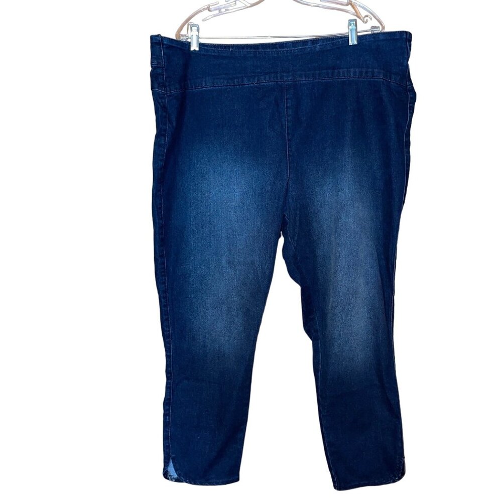 Dark Wash Denim Pull-On Womens Jeggings Back Pockets & Side Slit Hem Size 24W